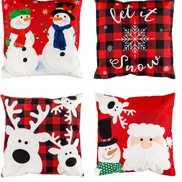 Chirstmas Indoor "LET IS SNOW" 18" Interchangeable Pillow Cover, Set of 4 - Picture 2 of 5